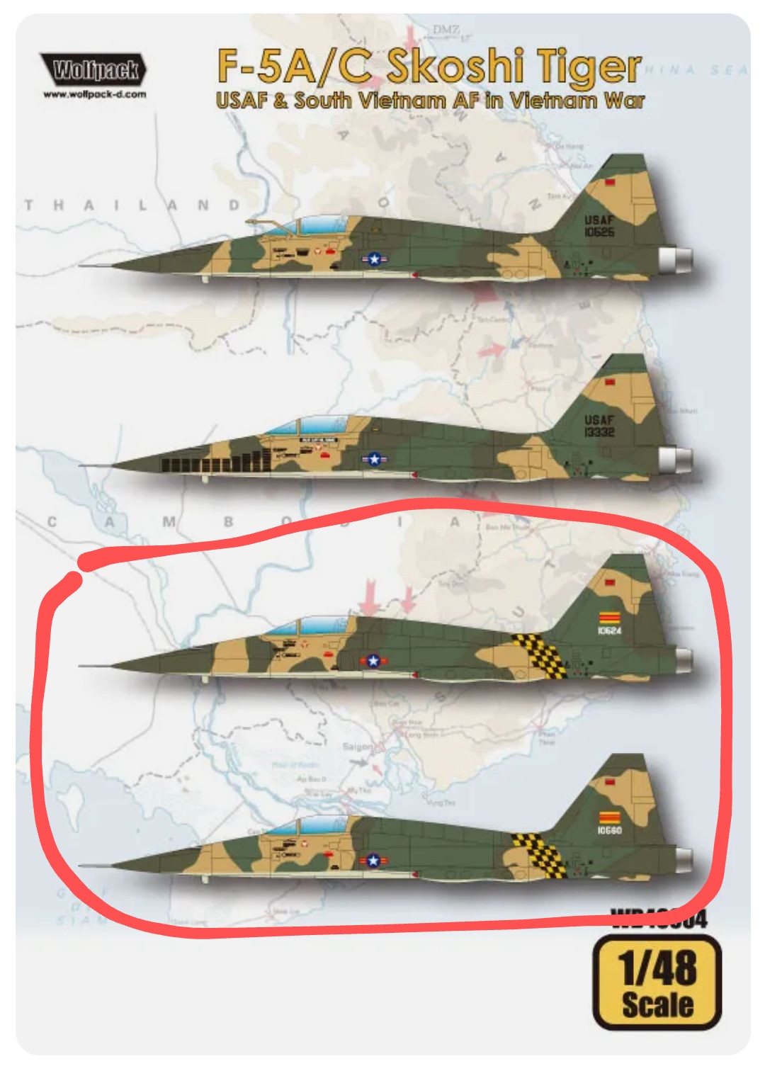 Wolfpack 1/48 decal F-5A/C Skoshi Tiger - USAF & South Vietnam AF in Vietnam War Wolfpack 1/48 decal F-5A/C Skoshi Tiger - USAF & South Vietnam AF in Vietnam War